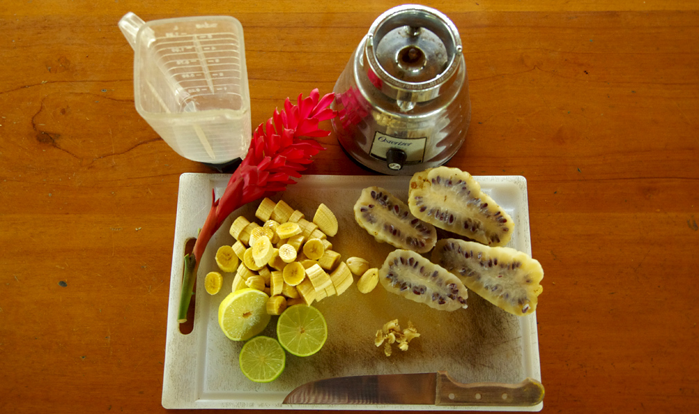 Costa Rica, jus de noni avec bananes, citrons, gingembre - Phase 2
