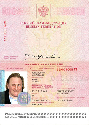 Le passeport russe de Gérad Depardieu
