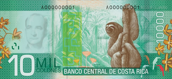 Billet de 10.000 CRC : écosystème forêt humide (rainforest)