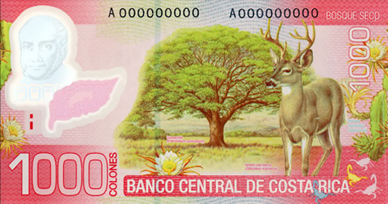 Billet de 1.000 CRC : écosystème forêt sèche (typique Guanacaste)