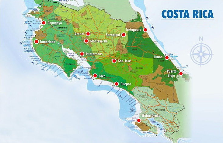 Carte du Costa Rica - Costa Rica Immobilier