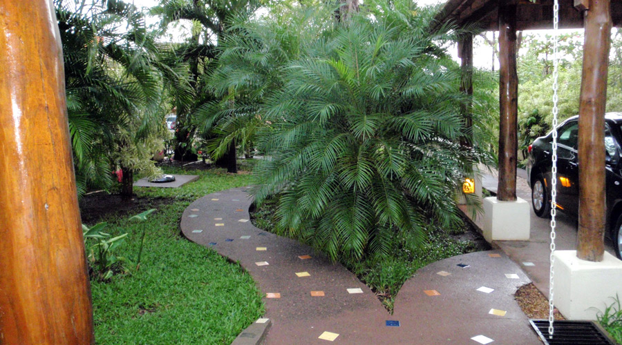 Le jardin tropical et le carport pour une voiture