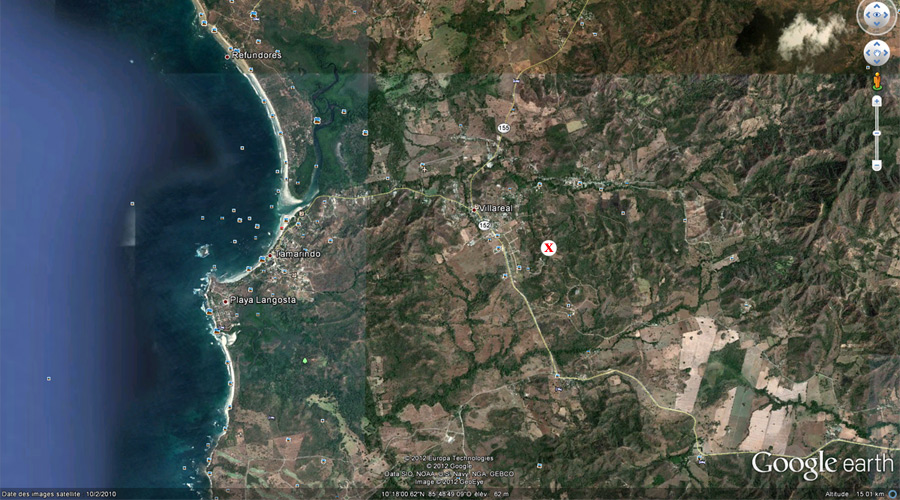 Vue satellite : vue large, la mer  quelques minutes, baie de Tamarindo