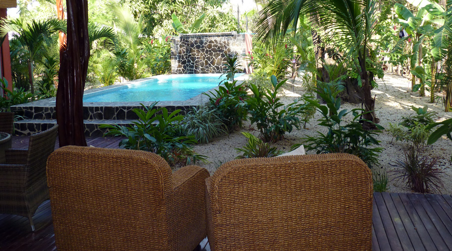 La piscine et le jardin vus de la chambre principale